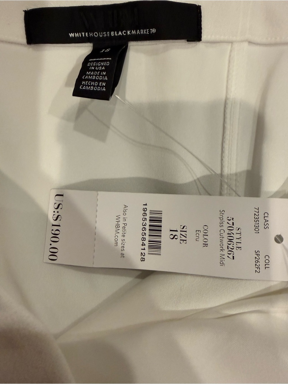 White House Black Market White Strapless Dress with Black Floral Outline - Picture 2 of 3